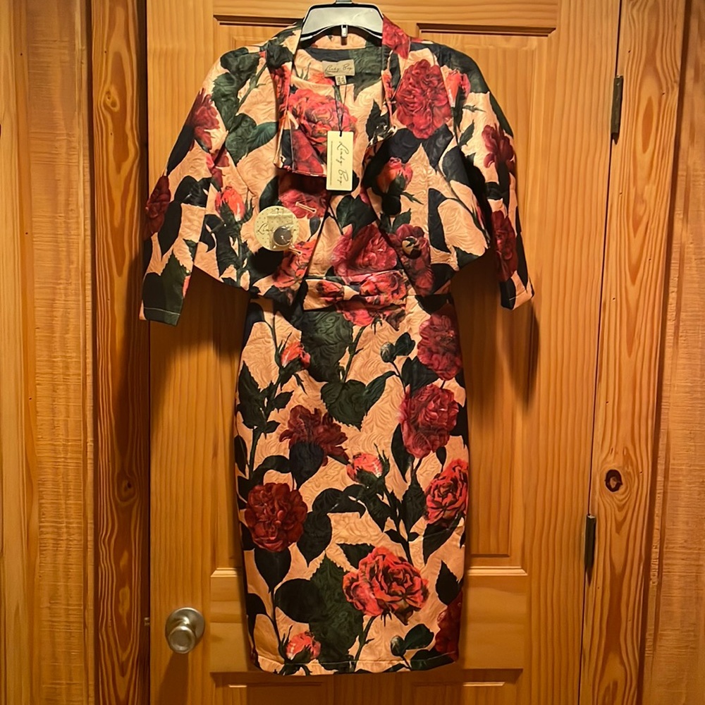 NWT Lindybop Vintage Retro Pinup Floral 2piece Secretary dress